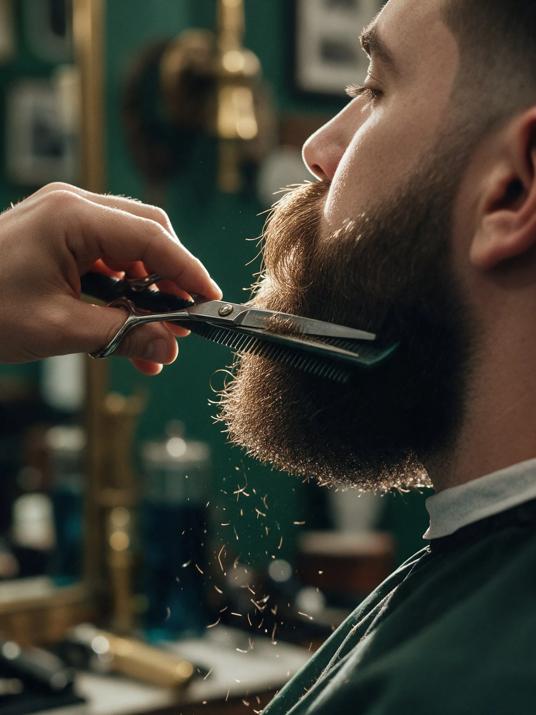 Perfilado de barba con tijera y peine